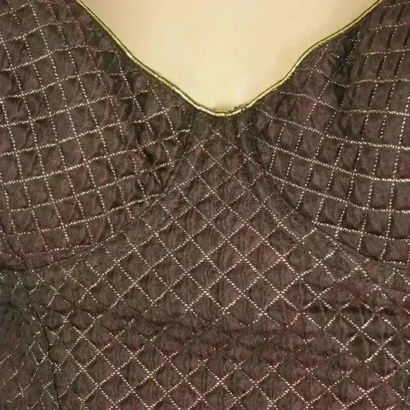 Vintage 80s Bustier Corset Burgundy Quilted Metallic Gold Tank Top - Picture 2 of 5